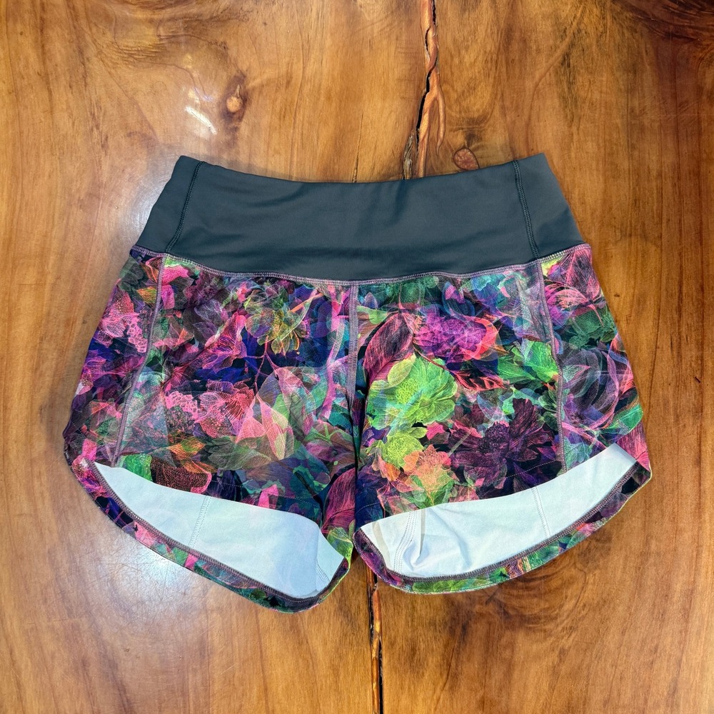 Lululemon Women's Speed Up Mid Rise Shorts 0 Lined Running Floral Athletic YY7